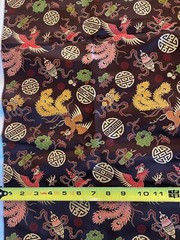 100% Silk Thai Tapestry Satin fr Thailand Asian Motif Brown Red 1.75 yards