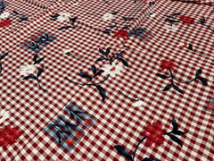 4+ yds Flowers Painted on Red Gingham Fabric Vtg 1996 Tandler Textiles 54″ wide
