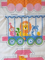 Vintage Cotton~Canvas Pillow Panel Train Zoo Animals Numbers Spring Mills 5692