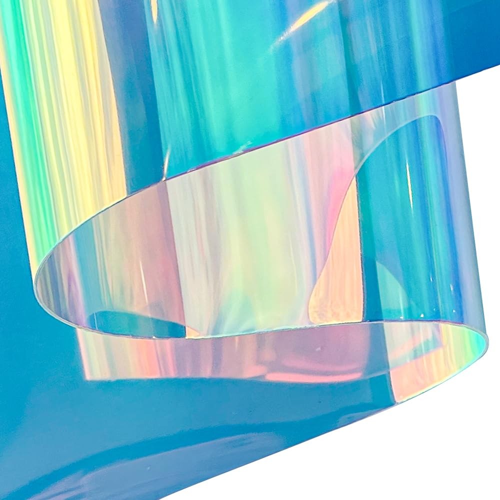 11.8 Inch x 54 Inch 30 Gauge Holographic Clear Vinyl Roll Iridescent Blue TPU