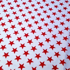 Red Stars Fabric White Polycotton Half Inch Star Print Pattern 58″ By The Yard