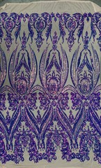 Alaina IRIDESCENT PURPLE Curlicue Sequins on NUDE Mesh Lace Fabric by the Yard