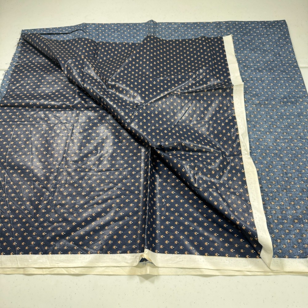 vintage dupont upholstery fabric blue floral cotton 63×54 1.75 yards