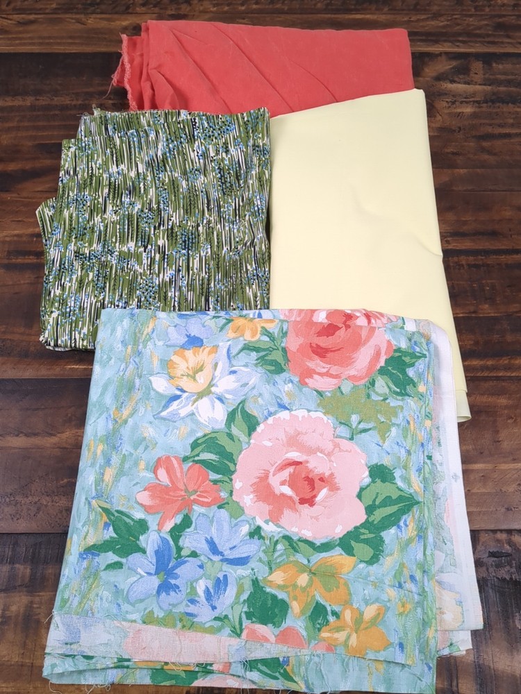 Lot of Fabric, floral and solid, yellow, blue, pink, green, 2lb