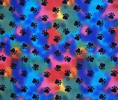 Paw Prints on Tie Dye Novelty Fabric, By the Half Yard, Dogs