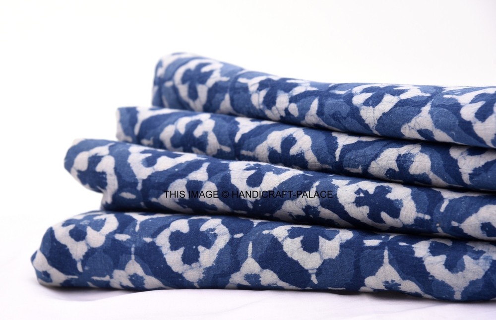 5 yards Indigo Dye voile cotton fabric hand block print geometric design fabric