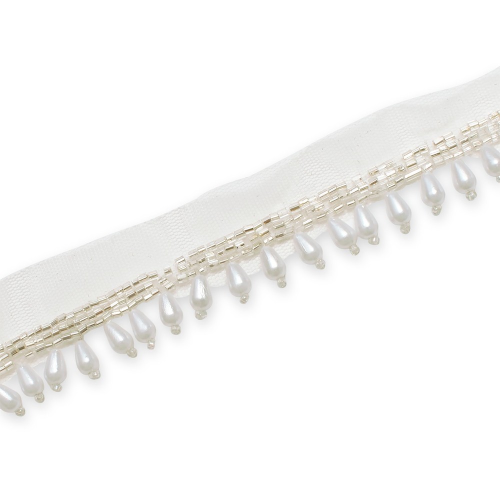 Fringe Fabric Trim 1.25 Inch Beaded Tassel Sheer Mesh 9.8 Yard Spool
