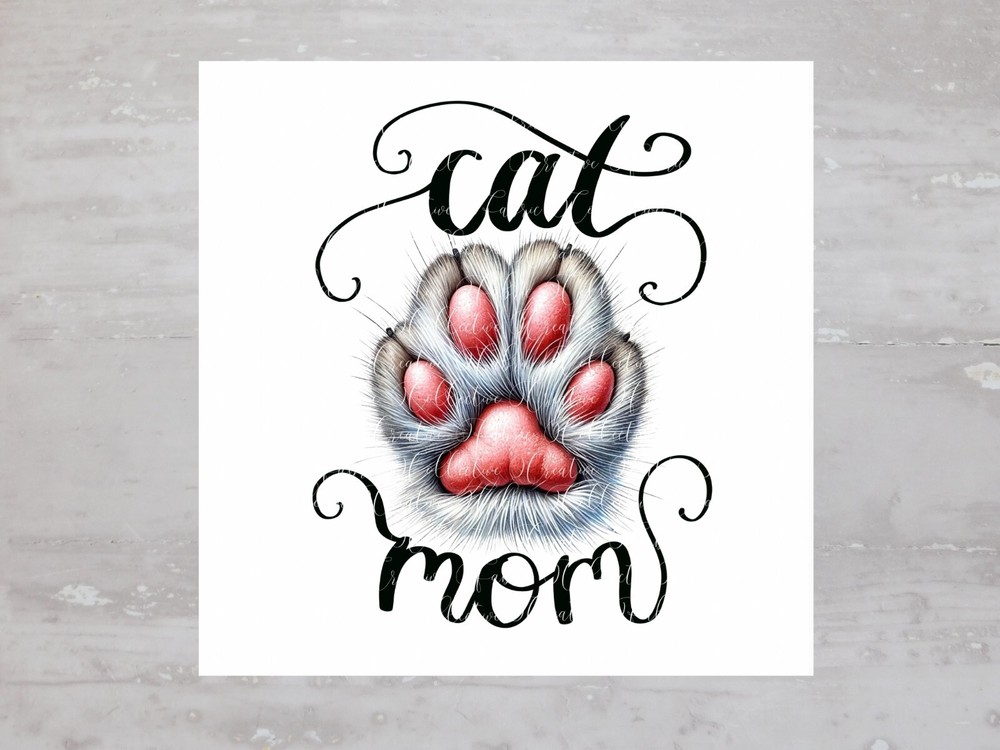 Cat Mom Cat Kitten Paw Print Fabric Panel Craft Sewing Quilt Block A398