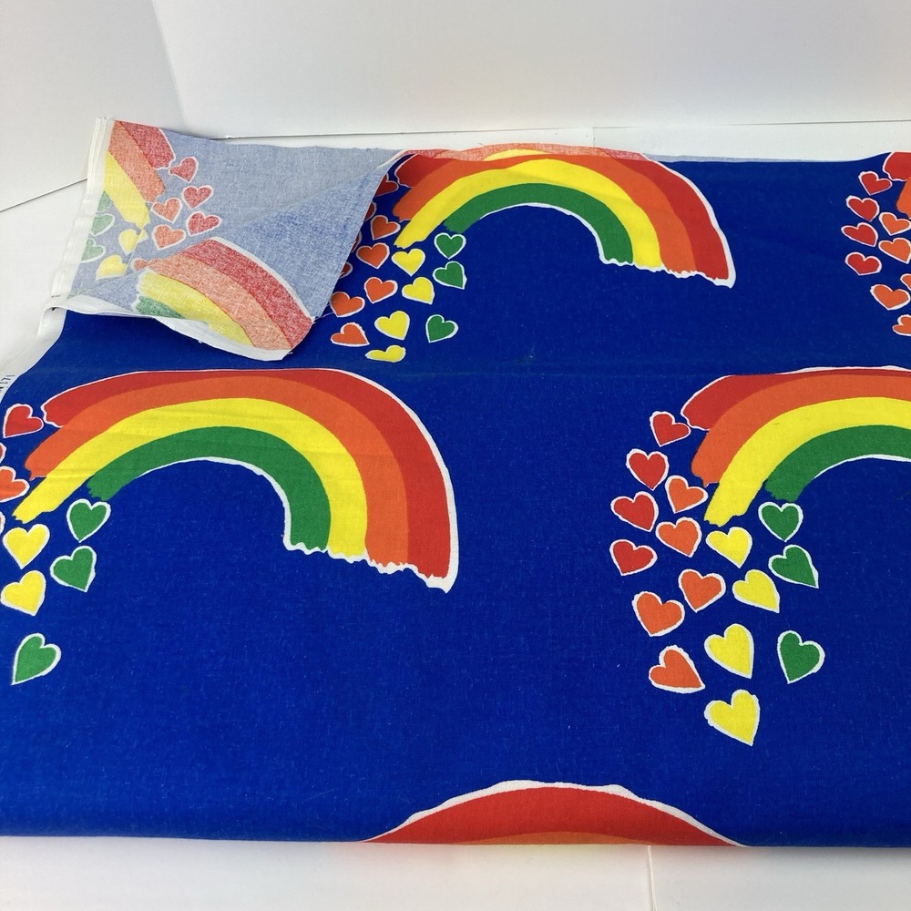 Princess Fabrics Inc – Rainbow Hearts Cotton Fabric 4 And 3/4 Yard By 44in VTG