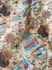 Fabri-Quilt cotton fabric “Doom Of The Sea” Ships Mariners Stars 44″ L