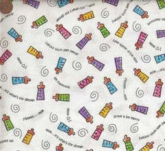 Funny Baby babies bottles milk white Moda fabric BTY