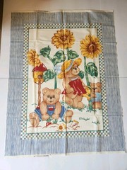 Vtg Teddy Bear Sunflower Theme Fabric Panel Quilt Blanket Sewing Wall Hang Baby