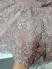 Fabric Sold By The Yard Dusty Rose Beaded Lace Floral Flowers Embroidery Mesh