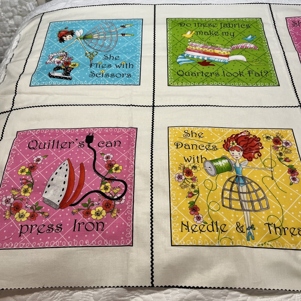 Sewing Theme Fabric Panel Squares, Pillow Fabric Squares