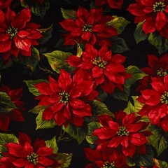 4 Pc Scarlet Poinsettia Christmas Floral Quilt Fabric, Chrismtas Fabric