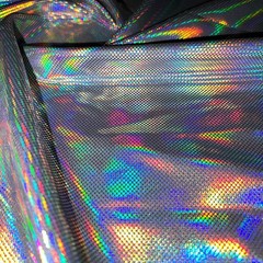 Silver Mirror Hologram Metallic Reflection Stretch Spandex by Yard for Swimwear