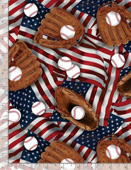 Baseball Balls Mitt Mitts USA Flags allover 8314 Timeless Durable Cotton Fabric