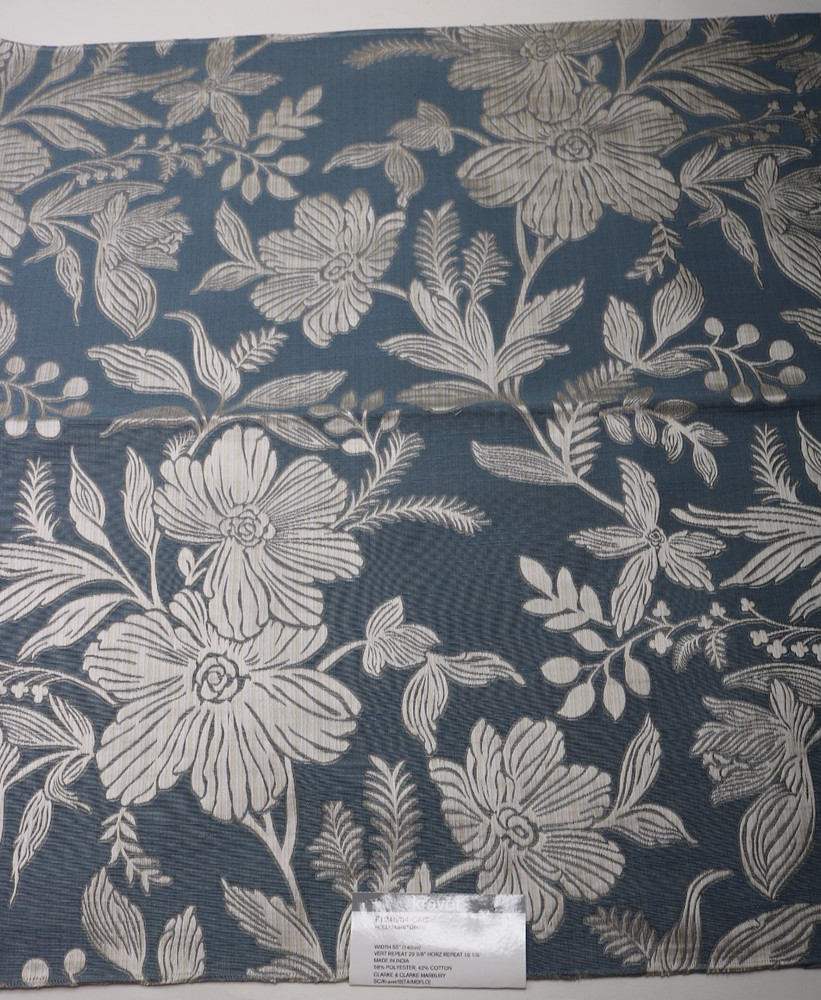 Kravet Clarke Clarke Fabric Remnant 26″x26″ Pattern “Hollyhurst” Color Denim