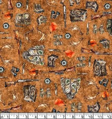 Quilting Treasures – Forest Field And Stream – Hunting Equipment – Terracotta, B