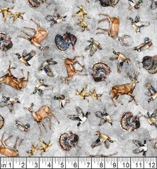 Quilting Treasures – Forest Field And Stream – Wildlife Toss – Gray, BTY