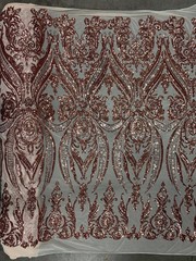 Alaina COPPER Curlicue Sequins on Mesh Lace Fabric by the Yard – 10018