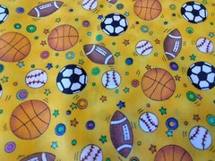 Sports Balls Yellow Cotton Fabric 4 Yards 144×45 Boy Baby Quilt Shop Cranston