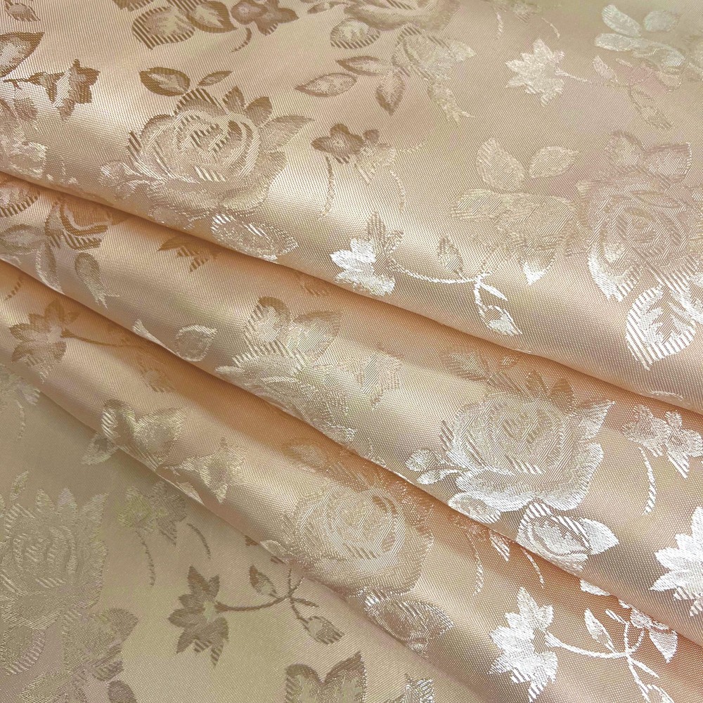 Kayla CHAMPAGNE BEIGE Polyester Floral Jacquard Satin Fabric by the Yard for Cl