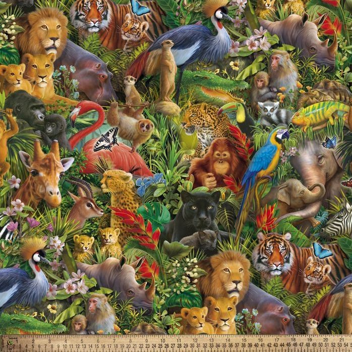 Cotton Wonders of Nature Jungle Animals Giraffe Fabric Print by Yard D375.98