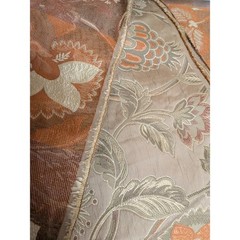 Floral Brocade Jacquard Fabric Vintage Style Botanical Upholstery Taupe Orange