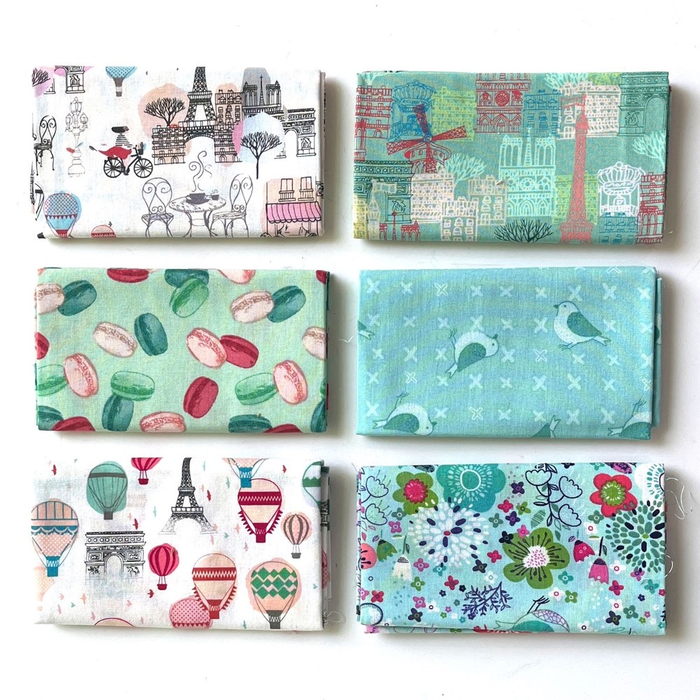 Fabric FQ Fat Quarter Set Travel Places Food Teal Birds Teal 18″x21″ 100% Cotton