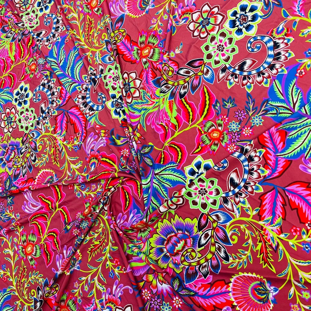 Tropical Flowers Guava background Print Nylon Spandex Fabric 4 Way Stretch