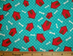 OOP Camelot “Naughty Puppies” Dog Houses &Dog Bones Aqua Cotton Fat Quarter