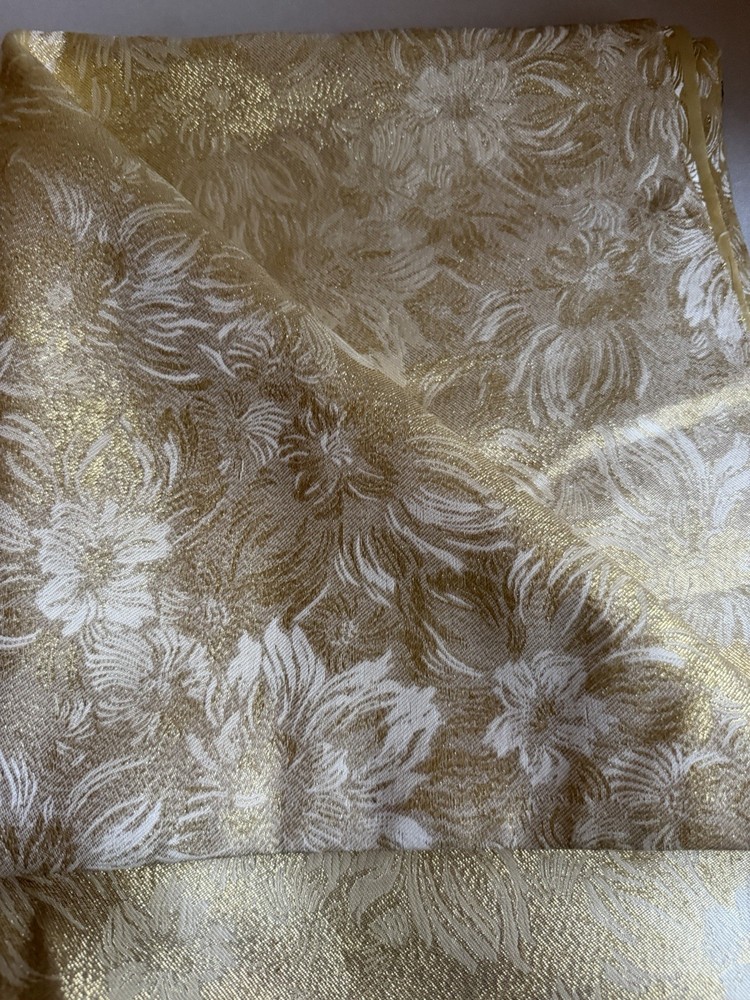 Vintage Gold Metallic Floral Brocade Fabric 2 Yds 20 In Decor Upholstery 48W