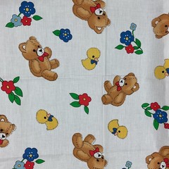 Vintage Teddy Bear Duck Flowers Novelty Print Nursery Fabric 55″ L x 45″ W