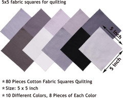 80Pcs 5X5 Inch Solid Cotton Fabric Squares for Quilting, Charm Packs for Quiltin
