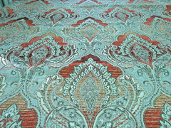 Chenille Damask Taupe/Gold/Red/Peachy/Cream High-End Heavy Very Elegant 59 x 55