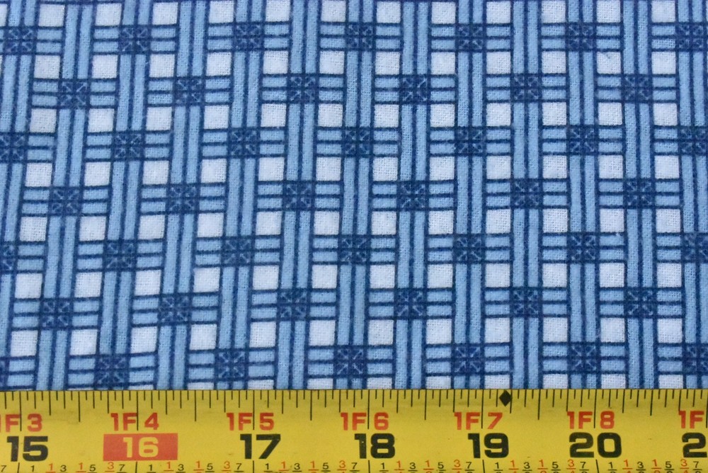 By 1/2 Yd, Blue, Navy & White Weave-Look-Print Flannel, E132