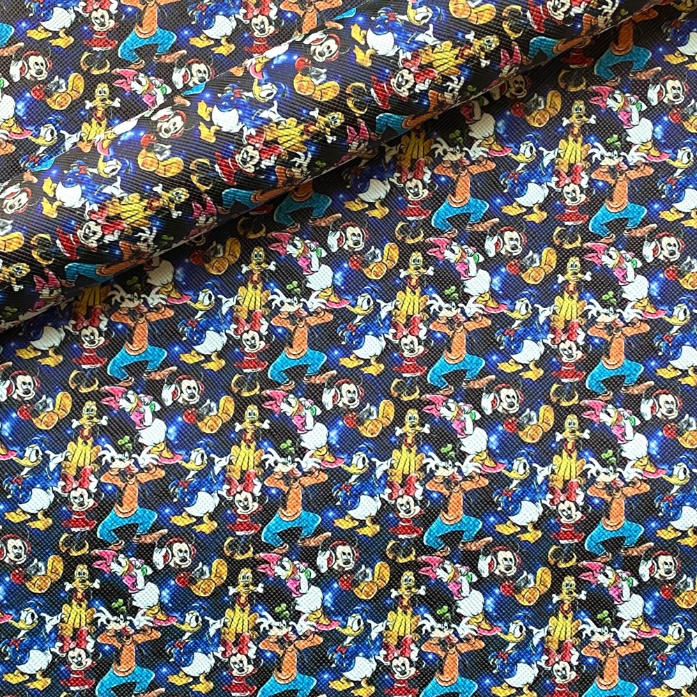 ***OFFCUTS*** Mickey Character and Friends on Blue Faux Leather 14cm x 30cm
