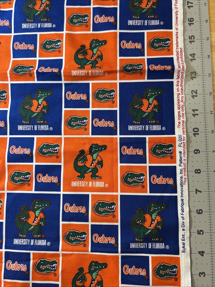 Gators University Of Florida Cotton Fabric 1/2 Yard (17.5 By 44”) New