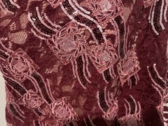 1.5 Yard Burgundy Silver Velvet Sequins Embroidered Lace Fabric 50” Width