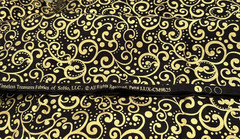 Lux Timeless Treasures Black Gold Metallic Scroll Cotton Quilting Fabric 46X42