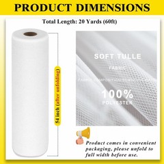 54″ by 20 Yards White Tulle Fabric Rolls – By 20 (60 Ft),