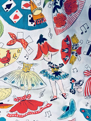 VTG Novelty “Kids at Play II ” Kitschy Paper Dolls Allover WHITE #2054 BTFQ