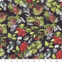 Free Spirit Tim Holtz Christmastime Evergreen Floral Black Cotton Fabric By Yard
