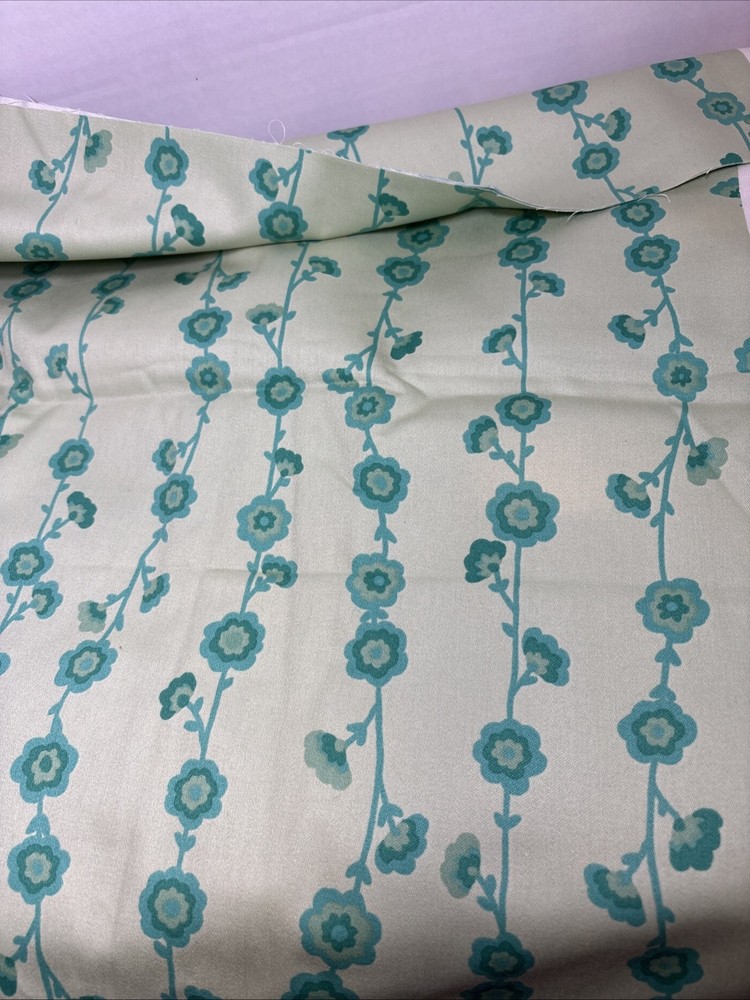 Westminster Fibers “Flower Vine”. Beautiful Aqua Cotton Fabric, Medium Weight