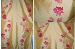 IRIDESCENT THAI SILK GLOWING LT. GOLD W/ HANDPAINTED FLORAL SPRAYS 2.75yds