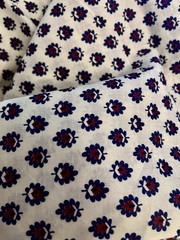 VTG Oak Leaf or Faux Indian Block Print Burgundy & Navy on Cream BTFQ