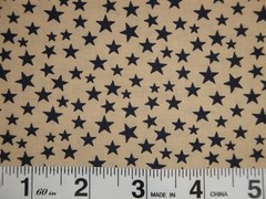 Star Fabric * Scattered Navy Star And Tan Cotton Calico Fabric * Sewing Fabric
