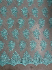 Brianna AQUA Polyester Floral Embroidery with Sequins on Mesh Lace Fabric by th