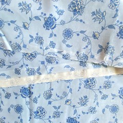 2.5 YD Jacobean Floral Fabric Blue Cotton Print